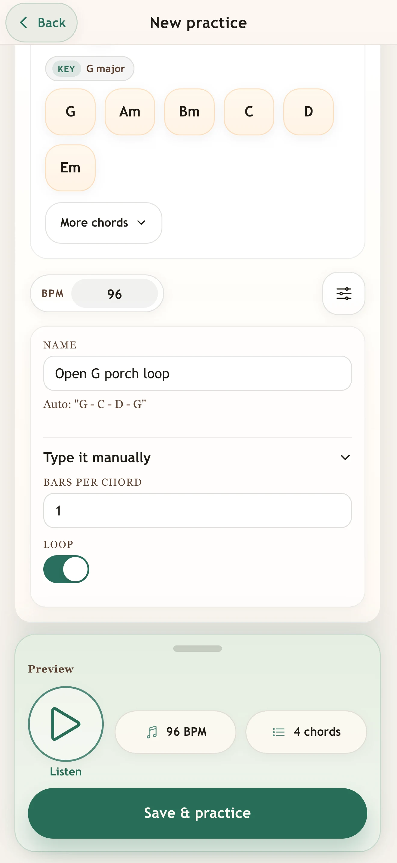 Open Tunings Trainer builder for custom open-tuning progressions.